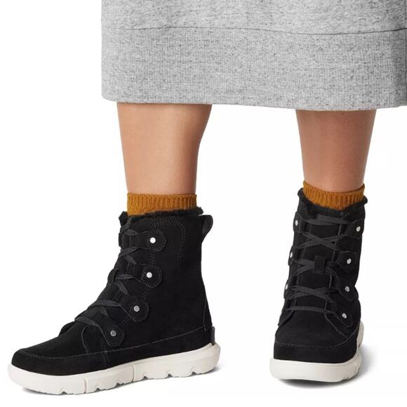 NWT Sorel black nubuck fur fleece lined waterproof Explorer Next Joan boots - Picture 1 of 16
